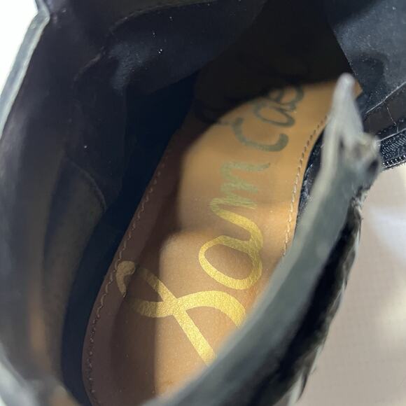 Sam Edelman Posey Suede Leather Ankle Booties Womens 8.5 Metal Chain Black Boots - Picture 7 of 15